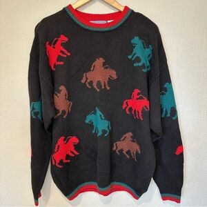 Country Tease Vintage Horse Pattern Western Sweater